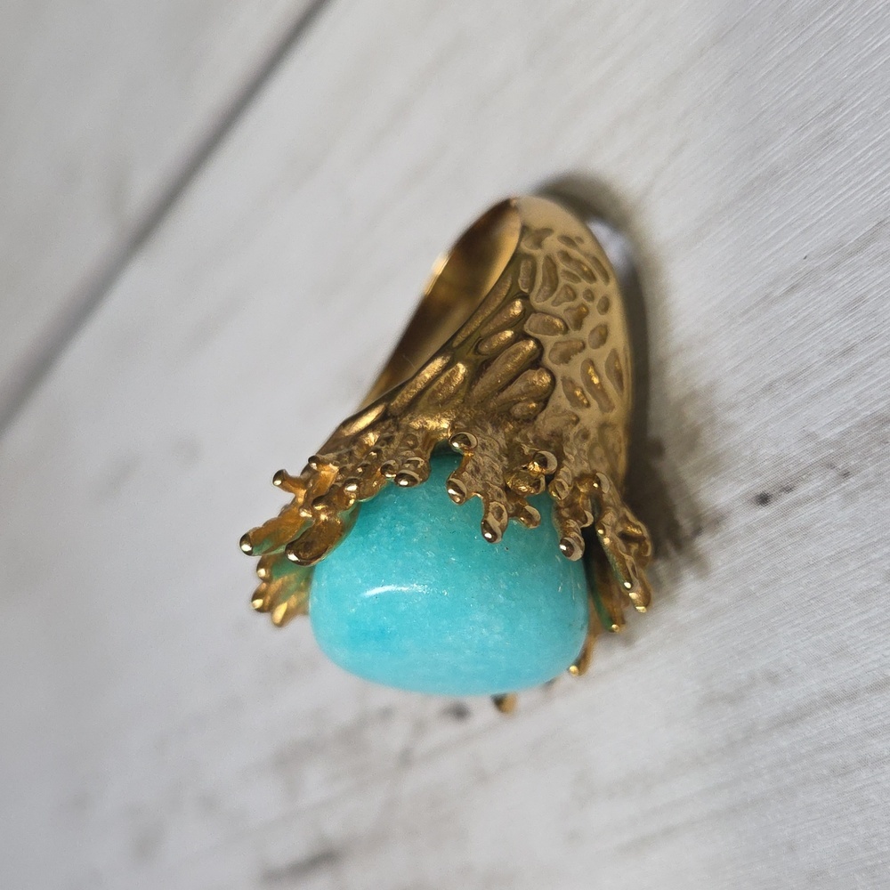 Plunder Gold Ring with Aqua Stone